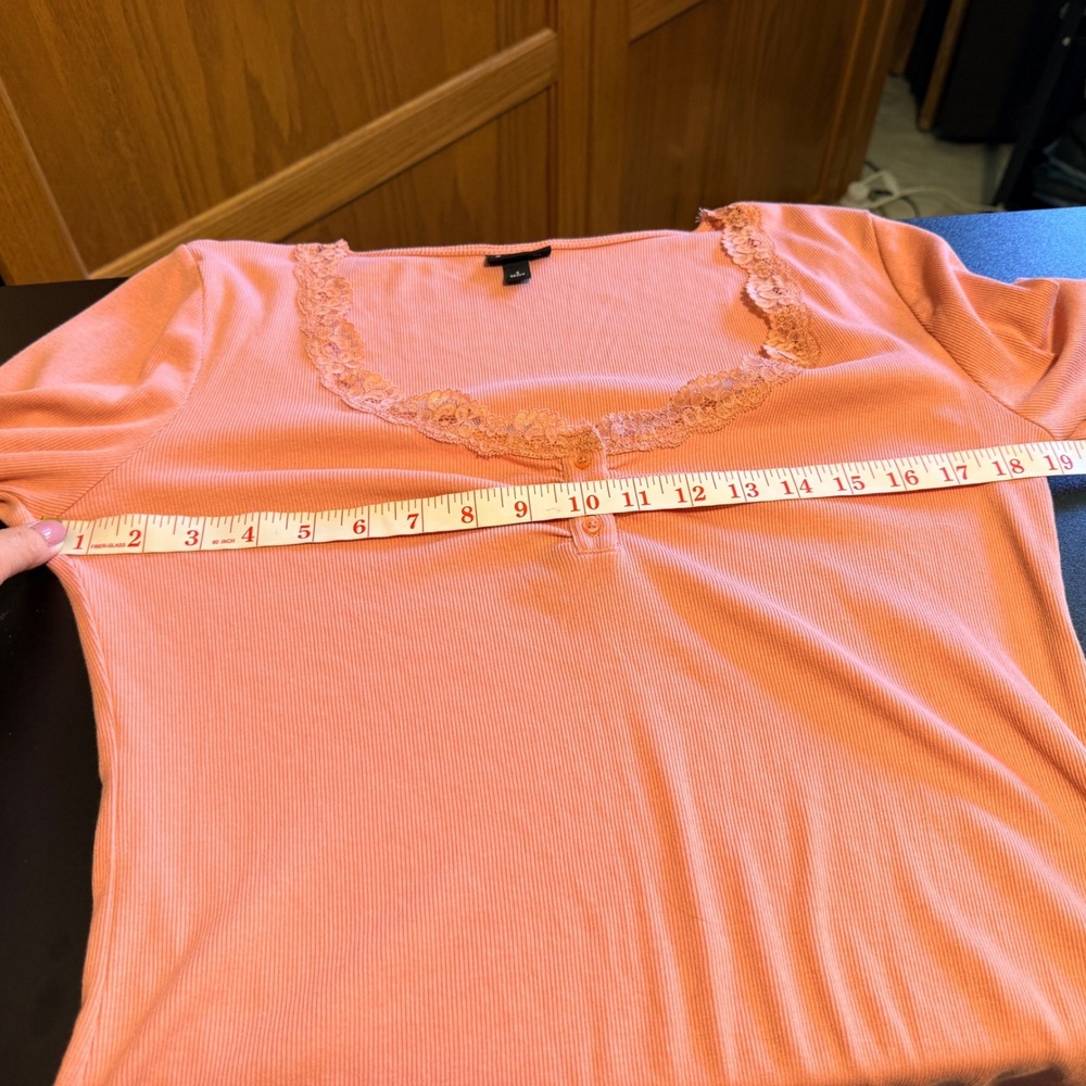 Torrid Pink Ribbed Lace Trim Henley‎ Long Sleeve Top Plus Size 1 1X, Fits M/L - Picture 6 of 10